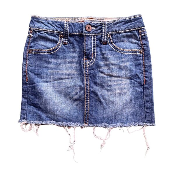 Zana Di Jeans Womens 0 Mini Denim Skirt Flap Pockets Thick Stitch Raw Hem y2k - Picture 13 of 13